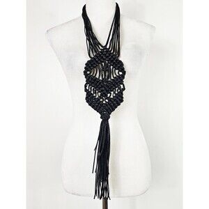Oropendola Macrame Handwoven Black Statment Art to Wear Boho Necklace